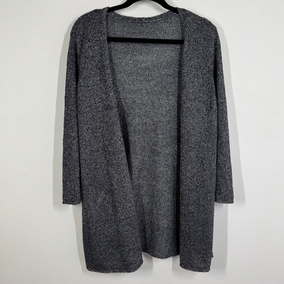 Eileen Fisher Gray Open Front Linen Blend Long Cardigan Sweater Minimalist - Picture 2 of 11